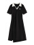 初语设计感小众撞色polo领连衣裙女2023夏季新款收腰开衩气质长裙 黑色 XL