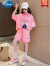 迪士尼（Disney）童装女童短袖套装2024新款夏季儿童夏季洋气polo衫半袖T恤两件套 粉红色 140码适合身高130-140cm9岁-10岁