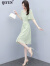QIYUN 雪纺连衣裙女夏今年流行新款小个子修身显瘦气质法式甜美裙子 果绿 M