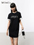 MO&Co.2024夏新品美式复古印花宽松棉质T恤裙连衣裙MBD2DRST53 黑色 XS/155