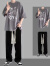 曙影（SHUYING）夏季短袖套装男帅气T恤港风穿搭一套潮流宽松青年学生搭配两件套 【2件套】黑T+直筒裤黑 XL
