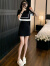 她芙（tafu）品牌女装连衣裙女小个子夏季2024新款法式遮肉显瘦假两件裙子短款 黑色 M