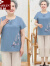 俞兆林（YUZHAOLIN）母亲节中老年女装老年妈妈装女夏装棉麻两件套t恤小个子老人太太 402520蓝色[套装] 2XL建议105-125斤左右
