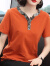 PHJ 短袖T恤女新款夏季宽松显瘦洋气小衫40岁50中年女士V领上衣 橘色 3XL