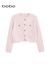 bebe秋冬系列女士短款针织开衫设计感针织衫外套上衣330606 淡粉色 XS