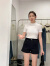QCDPRO糖吉熊服装女士T恤韩版纯色修身显瘦百搭半高立领打底短袖T恤上衣 白色 S(80-105斤)
