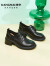 康奈（kangnai）女鞋春季新款复古英伦风休闲小皮鞋百搭单鞋通勤鞋18232052 黑色 35