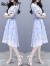 RUIQIUER连衣裙女夏季新款女装韩版时尚收腰显瘦中长款气质温柔碎花裙子 粉色 XL