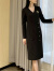TSAM女装2024年秋季高端纯色显瘦V领收腰纽扣设计长袖连衣裙 黑色连衣裙 2码