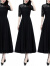 DKPQ2024夏季新款黑色蕾丝雪纺气质名媛连衣裙大码女装胖mm旗袍长 黑色 M