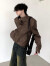 智时代秋山风/美式复古做旧棕色机车皮衣外套男小众设计感短款垫肩夹克 咖色 XL