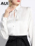 AUI白色新中式衬衫女2024春季新款提花设计感高级上衣小众修身衬衣 白色 S