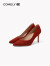 康莉（COMELY）高跟鞋女牛皮时尚尖头细跟软底单鞋 桔红色/羊皮革绒面 38
