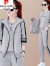 皮尔卡丹（pierre cardin）纯棉运动套装女春秋季新款宽松显瘦时尚洋气休闲开衫卫衣两件套 灰色 XL