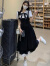 韩哚馨（HANDUOXIN）学院风韩版假两件连衣裙女夏季收腰日系甜美娃娃领小黑裙 长款连衣裙 2XL