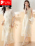 皮尔卡丹新中式国风套装女2024夏季新款感气质小香风吊带连衣裙两件装 卡其色 L