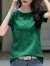 皮尔卡丹（pierre cardin）绿色t恤女短袖2024年新款宽松时尚刺绣纯棉女士半袖T恤夏季上衣 绿色 S