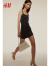 H&M女士连衣裙2024夏新款方领修身罗纹吊带连衣裙1236553 黑色/做旧 165/96 M