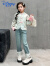迪士尼（Disney）女童套装春秋新款儿童新唐装上衣中大童中国风拼接牛仔裤两件套 杏色外套 120
