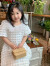 汉卿中夏童装夏装新款韩版女童甜美娃娃领泡芙格短袖连衣裙公主裙长裙 白色 90cm