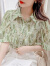 燕浔泡泡袖碎花雪纺衬衫女夏季2024年新款收腰上衣设计感小众法式小衫 绿色 M-95-105斤拍