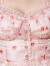 AUI粉色设计感雪纺碎花连衣裙女2024夏季新款方领泡泡袖收腰A字长裙 花色 M