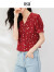 欧莎（OSA）【潮流少女】短款衬衫灯笼袖v领上衣女士夏季新款小个子衬衣 红色 XS