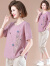 俞兆林妈妈洋气上衣服中年女装夏装短袖棉麻T恤女中老年气质大码两件套 2129紫色(上衣+86卡其裤子) 2XL (建议110-120斤)
