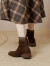 莫琳蔓（MOLINMAN）弹力女靴新款圆头毛线圈黑色粗跟时尚瘦瘦靴加绒保暖通勤小短靴 棕色绒里 34