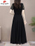 皮尔卡丹黑色蕾丝雪纺连衣裙女夏季2024新款奢华高端中年气质洋气长款 黑色 M(96-106斤)
