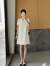 皮尔卡丹（pierre cardin）2024新款法式高级感白色裙子V领气质夏季赫本风中长款连衣裙女 米色短袖 S(85-95斤拍)