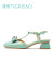 蹀愫（tigrisso）春新款法式方头减龄漆皮后空蝴蝶结包头凉鞋女鞋TA43128-13 浅绿色 36