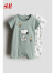 H&M童装婴儿家居服2024夏季柔软棉质儿童节印花短袖连体服1126710 灰绿色/史努比 90/48