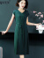 QIYUN 重磅真丝连衣裙新款夏装气质中长款显瘦桑蚕丝系带裙子 墨绿色 XL