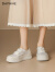 达芙妮（DAPHNE）板鞋女2024夏季新款时尚国风透气网小白鞋百搭厚底增高运动休闲鞋 单网米色 跟高4.5cm 37