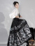 艾柔丹秋冬季新款连衣裙女装飞机袖马面裙新中式国风汉服重工套装裙子 全黑套装1067 XL