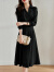 拉夏贝尔（La Chapelle）长袖连衣裙女2024春季新款时尚女装法式收腰气质中长款衬衫裙子女 黑色 2XL