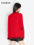 bebe秋冬系列女士气质撞色长袖羊毛毛衣针织衫330614 红色 S