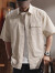 依郎酷条纹短袖衬衫男士夏季潮牌简约外套美式复古百搭纯棉半袖衬衣男装 灰绿色 XL（140-160斤）