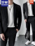 罗蒙（ROMON）夏季轻熟风青年藏青色西服套装男士高级感修身韩版休闲小西装外套 830黑色(西装和裤子) 4XL