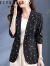 歌珀莱品牌女装真丝印花西装外套2023春夏季新款开衫一粒扣桑蚕丝上衣 黑色 XL