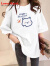 LOVER RUCCI法国短袖t恤女纯棉2024新款夏季宽松欧货大版中长款体恤简约上衣 白色(卡通猫) XL 适合120-140斤