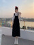 皮尔卡丹（pierre cardin）韩版学院风连衣裙女2024夏季新款设计感显瘦气质衬衫背带裙两件套 黑色背带裙 单件 S 70-95斤