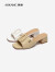 奥康（Aokang）官方女鞋 夏季新款时装凉拖鞋外穿露趾粗跟褶皱时尚日常商场同款 黄色 35