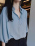 皮尔卡丹2024夏季新款韩版五分袖衬衫女雪纺灯笼袖上衣复古宽松纯色衬衣 卡其色 XL-115-125斤