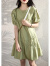 clotho Rennie品牌女装新款连衣裙女2024年夏季短袖小个子不规则宽松显瘦中长款 绿色 M