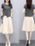 GOCHIEI2024年新款连衣裙子夏天春夏季女士套装衣服麻小个子气质女神范 上米灰+蓝 L(建议98-108斤)