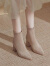 卡帝乐鳄鱼（CARTELO）法式尖头马丁靴女2023年秋冬新款小短靴粗跟绒面切尔西靴 黑色7厘米 38