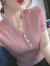 俞兆林（YUZHAOLIN）冰丝v领短袖T恤女新品针织衫修身女t恤上衣年夏新款薄款短袖t 红色 S（80-95斤）