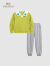 英氏（YEEHOO）女童套装儿童卫衣卫裤两件套春季甜美华夫格中大童装洋气春装新款 学院花朵柠檬绿 120
